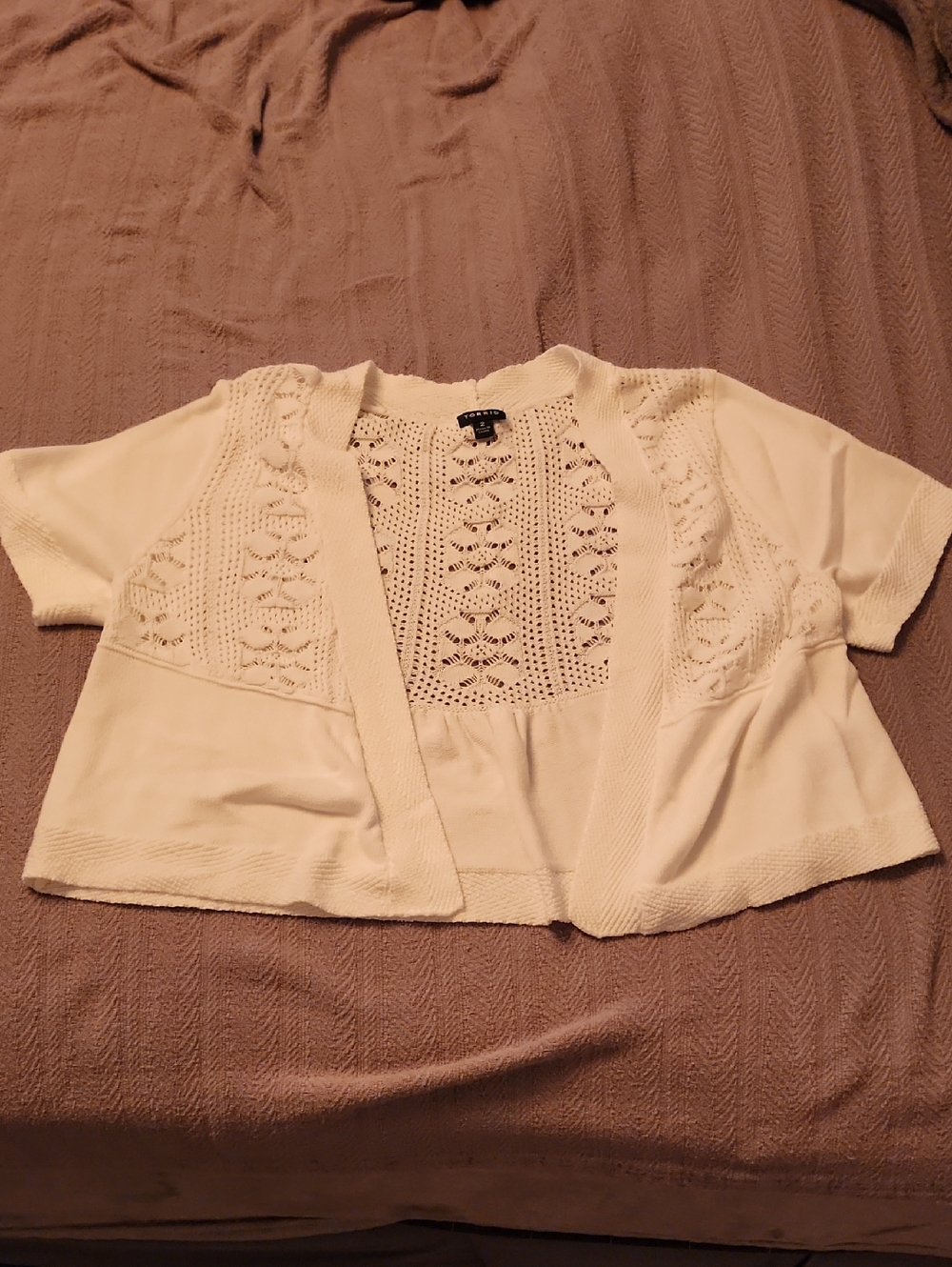 Torrid White Crochet Short Cardigan